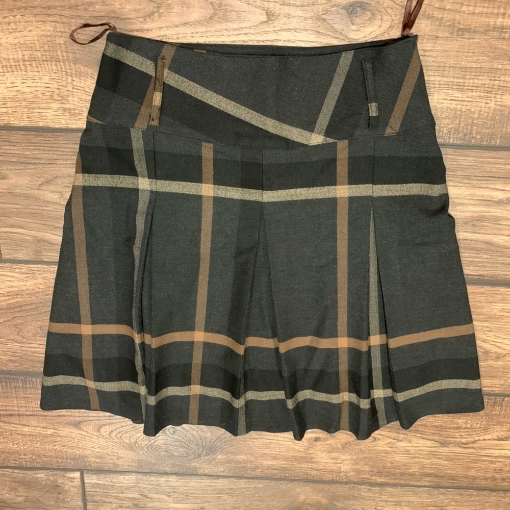 CA & CA School Girl Lined Midi Skirt Plaid Pleated Uniform Pattern Wide Belt